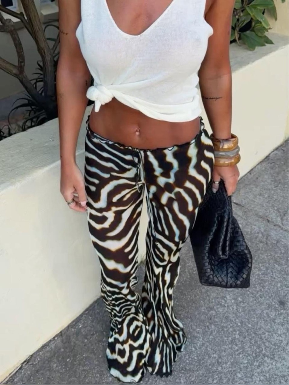 Women’s Printed Sheer Wide-Leg Pants - Brown Zebra - Picture 5 of 6